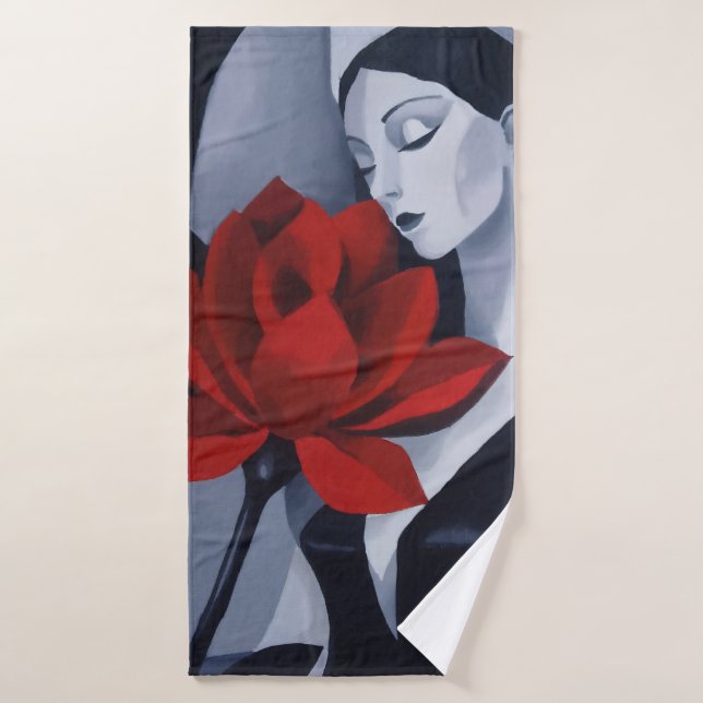 Serviette de bain Femme d'Art Moderne avec Rose Ro (Serviette de bain)