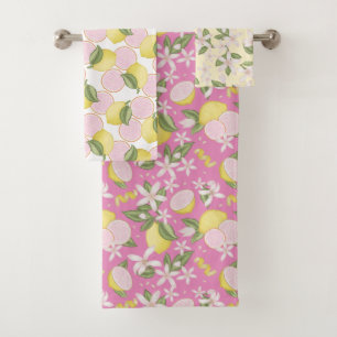 Serviette de bain fleurie Citrus rose
