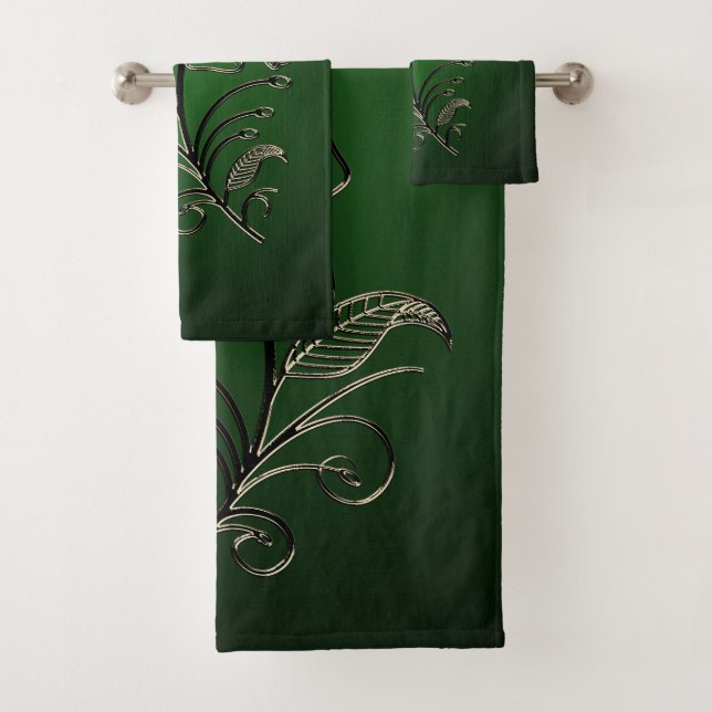 Serviette de bain fleurie verte (En situation)