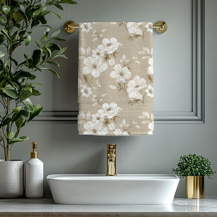 Serviette de bain Fleurs blanches Taupe rustique