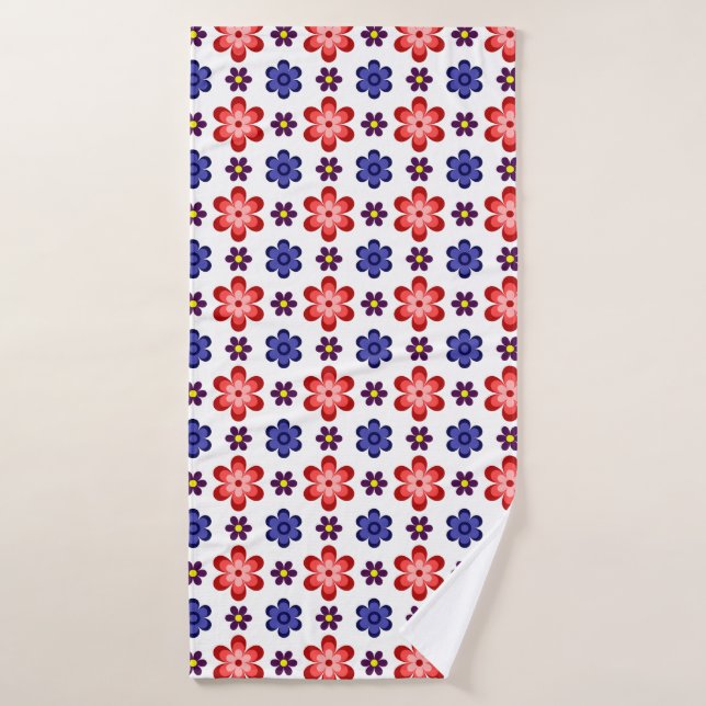 Serviette de bain Fleurs Bleu Bohème Rouge Violet (Serviette de bain)