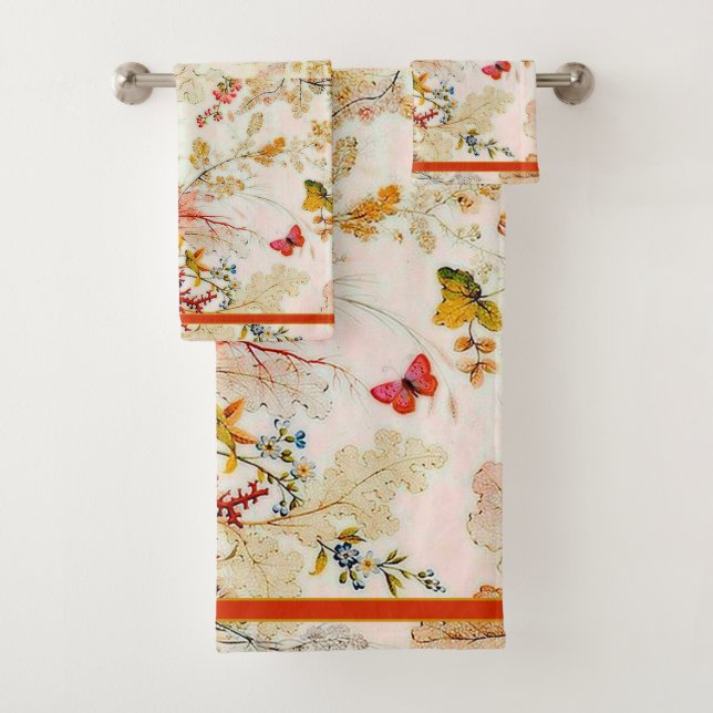 Serviette de bain fleurs vintages et papillons (En situation)