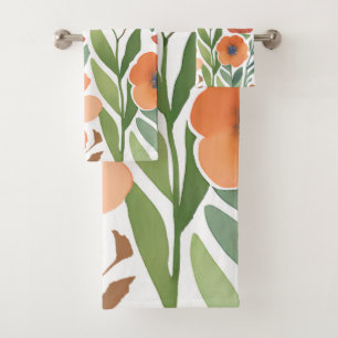 Serviette de bain florale aquarelle en terre cuite