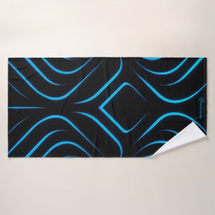 Serviette de bain futuriste en néon bleu et noir -
