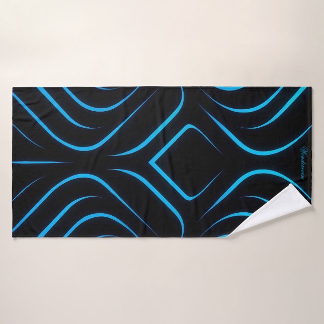 Serviette de bain futuriste en néon bleu et noir - (Serviette de bain)
