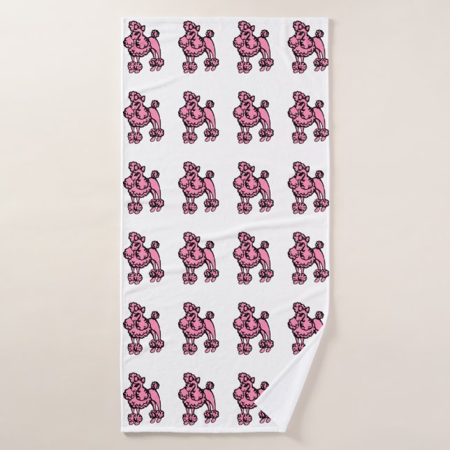 Serviette de bain grande rose rétro Caniche frança (Serviette de bain)