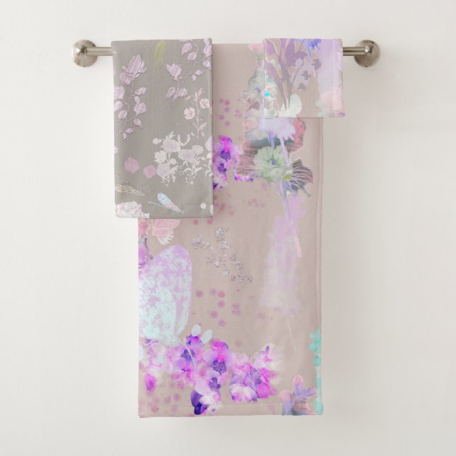 Serviette de bain lavable avec impression de fleur (En situation)