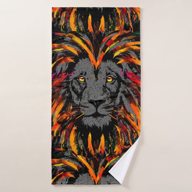 Serviette de bain Lion | Orange Lion Head Illustra (Serviette de bain)