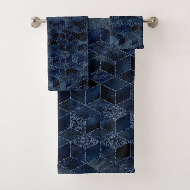 SERVIETTE DE BAIN LUXE BLEU GÉOMÉTRIQUE DESIGN (En situation)