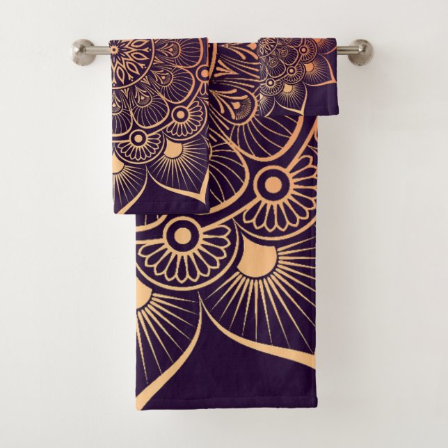 Serviette de bain Mandala Peach Bohemian foncé vio (En situation)
