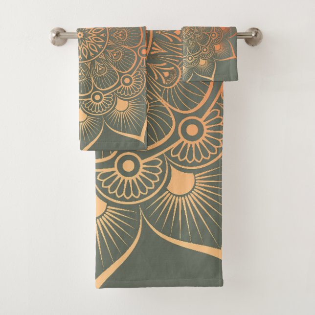 Serviette de bain Mandala Peach Green Sage Bohème (En situation)