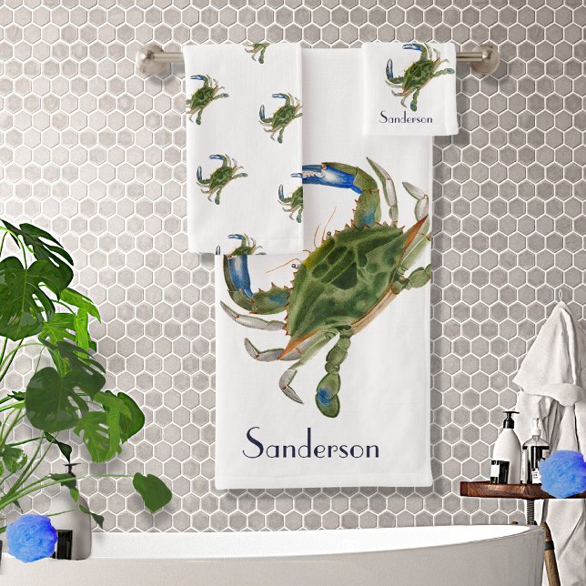 Serviette de bain marine de crabe bleu vert (Créateur téléchargé)