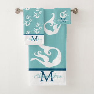 Serviette de bain Mermaid Turquoise Bleu Blanc Pla