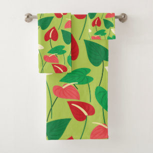 Serviette de bain motif fleurs flamingo colorées