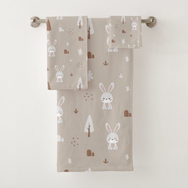 Serviette de bain Motif lapin adorable (En situation)