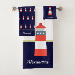 Serviette de bain Nautical Gold et bleu marine Lig
