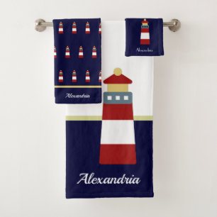 Serviette de bain Nautical Gold et bleu marine Lig
