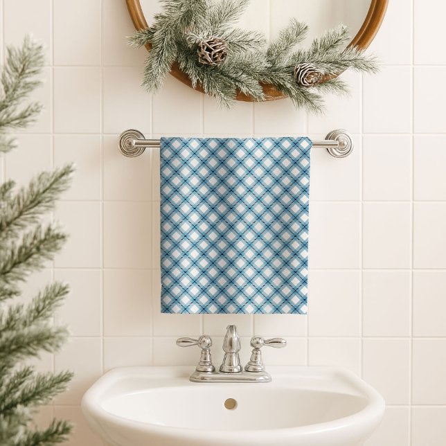 Serviette de bain Navy Classique Carreaux Cadeau p (Navy Bath Towel Classic Plaid Gift for the Modern Man)