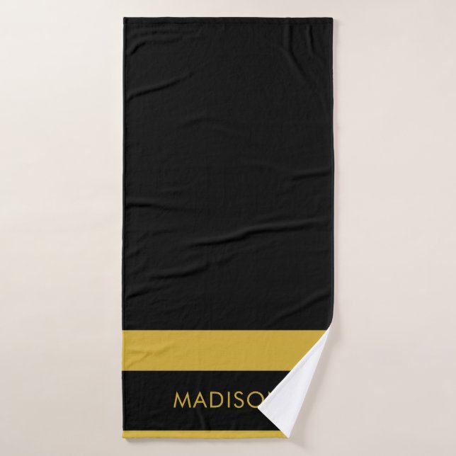 Serviette de bain noire élégante avec nom personna (Serviette de bain)