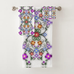 serviette de bain ornementale fleurie