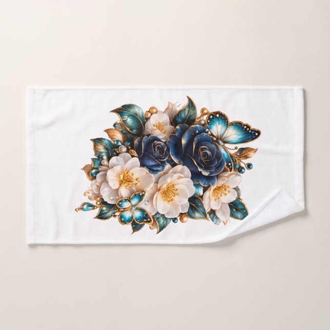 Serviette de bain Papillon Floral Bleu | Fleur Élé (Serviette à main)