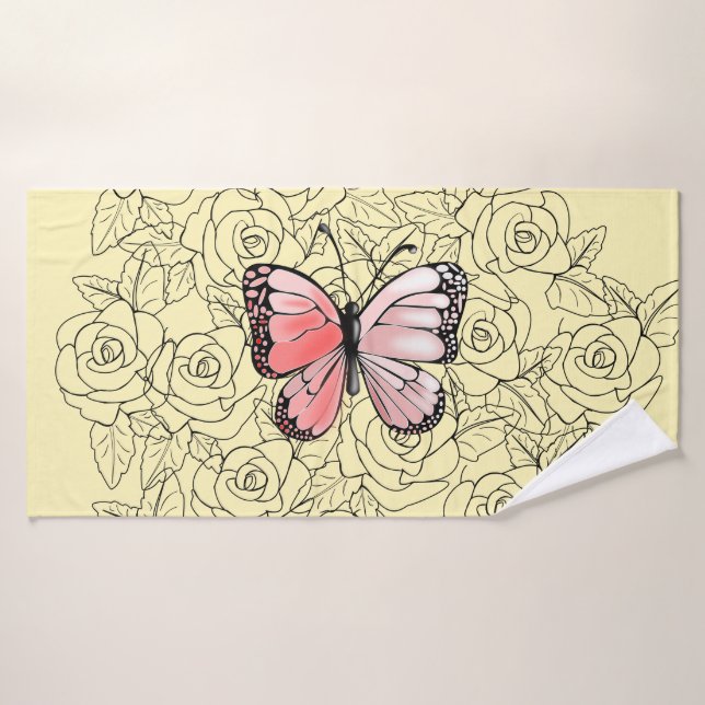 Serviette de bain papillon rose avec Roses Choisir (Serviette de bain)