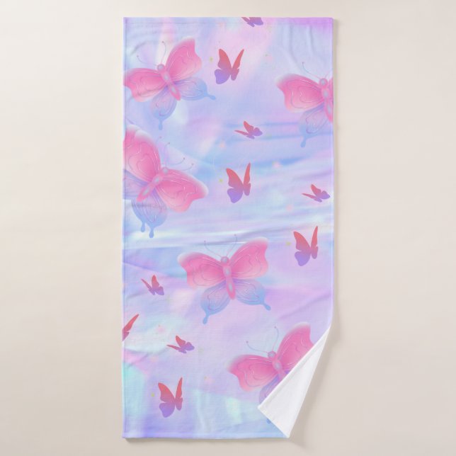 Serviette de bain papillon rose et violet (Serviette de bain)