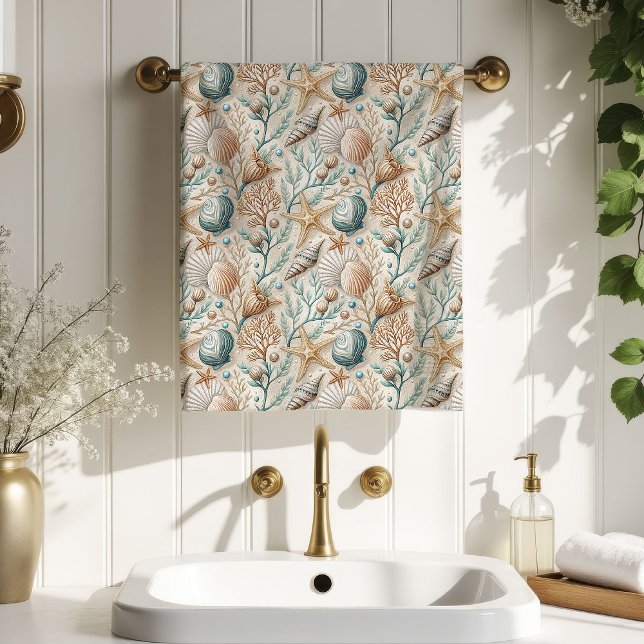 Serviette de bain pastel marine marron clair touch (Pastel Nautical Towel Light Brown Seaside Touch)