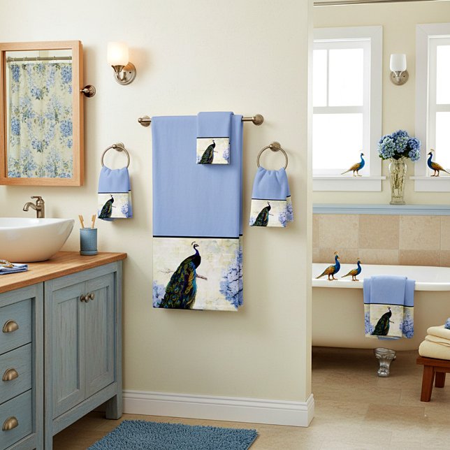 Serviette de bain Peacock et hydrangea (Créateur téléchargé)