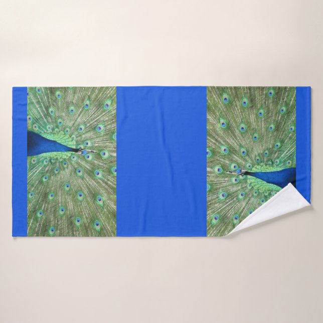 Serviette de bain - Peacock sur Royal Blue (Serviette de bain)