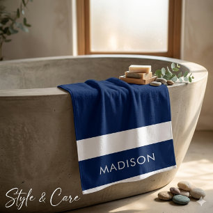 Serviette de bain personnalisée avec nom Navy élég