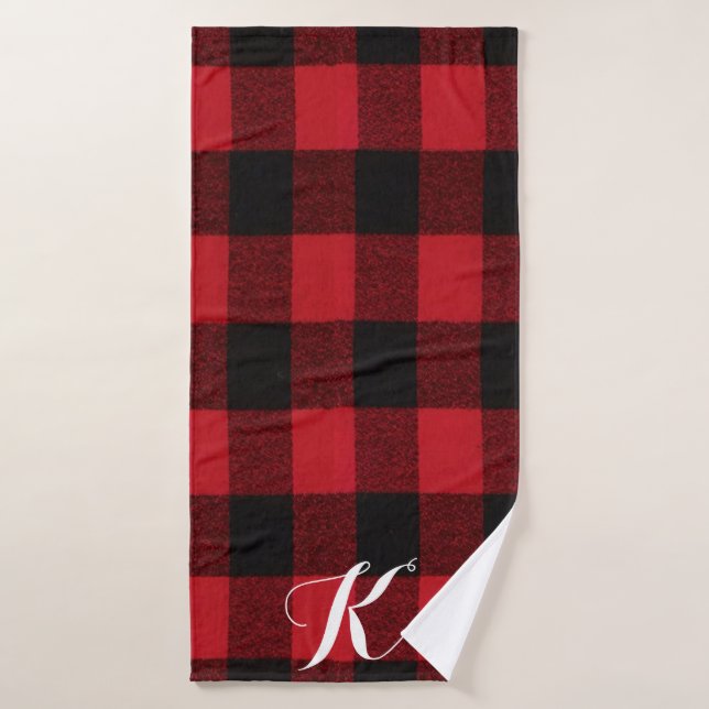 Serviette de bain personnalisée Buffle rouge Plaid (Serviette de bain)