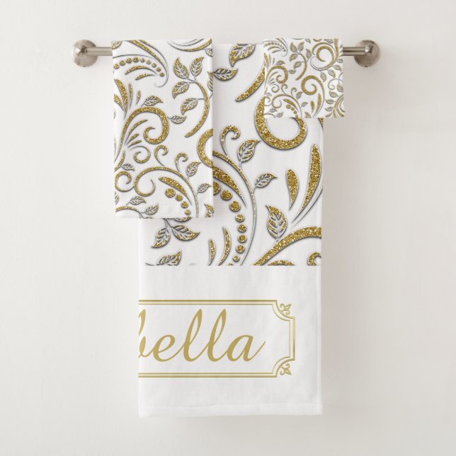 Serviette de bain personnalisée Gold et White Art  (En situation)