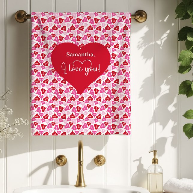 Serviette de bain personnalisée Saint-Valentin Lov (Love Hearts Personalized Valentine Gift Bath Towel)