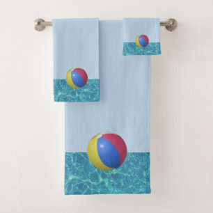 Serviette de bain piscine eau bleue & ballon de pl