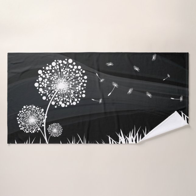 Serviette de bain Pissenlit noir et blanc (Serviette de bain)