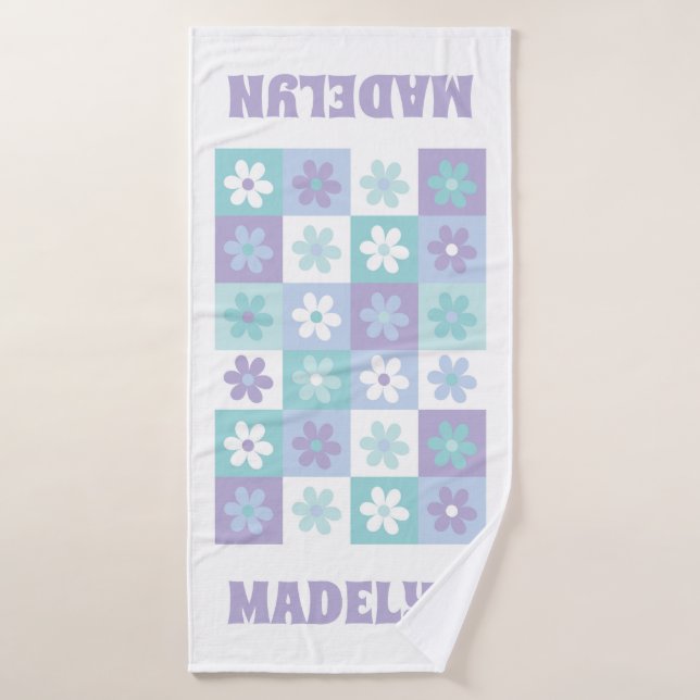 Serviette de bain pourpre bleu Super marguerite (Serviette de bain)