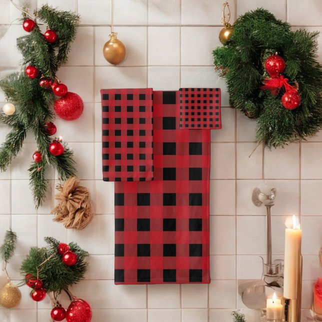 Serviette de bain Red Buffalo Plaid Holiday (Créateur téléchargé)