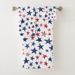 Serviette de bain Red White et Blue Doodle Stars