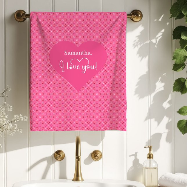Serviette de bain rose moderne en forme de cœur po (Modern Pink Heart Love Gift for Husband Bath Towel)