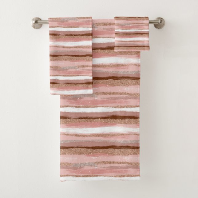 Serviette de bain rose Parties scintillant or rayé (En situation)