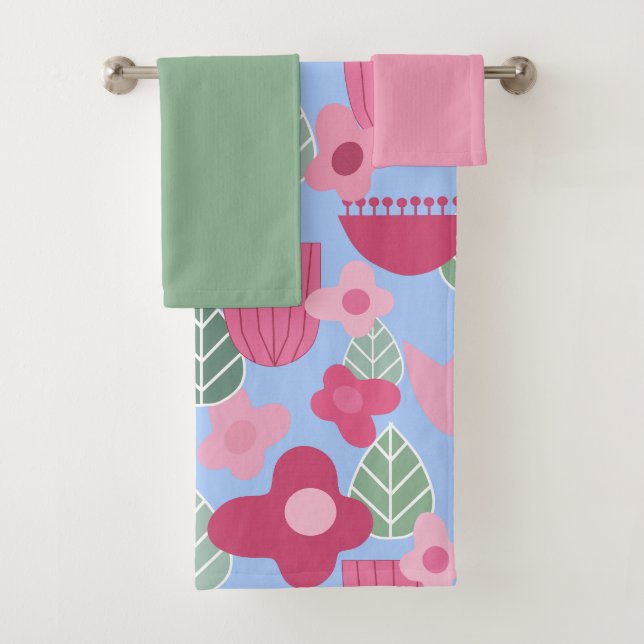 Serviette de bain rose scandinave (En situation)