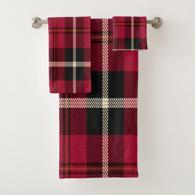 Serviette De Bain Rouge Tartan (En situation)