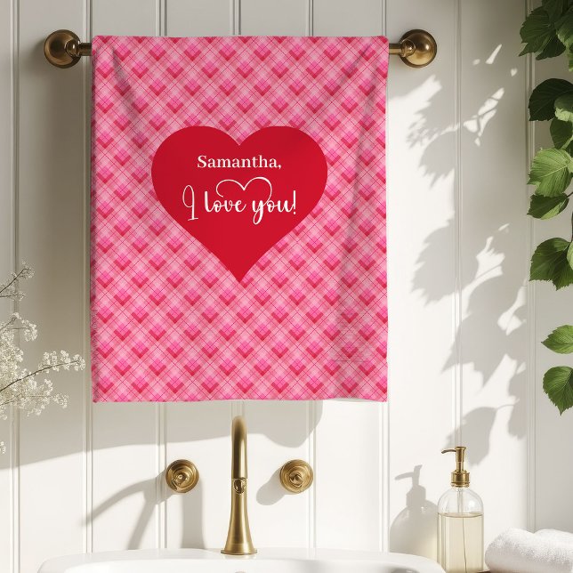 Serviette de bain Saint-Valentin cœurs rouges roma (Romantic Red Hearts Valentine Bath Towel Boyfriend)