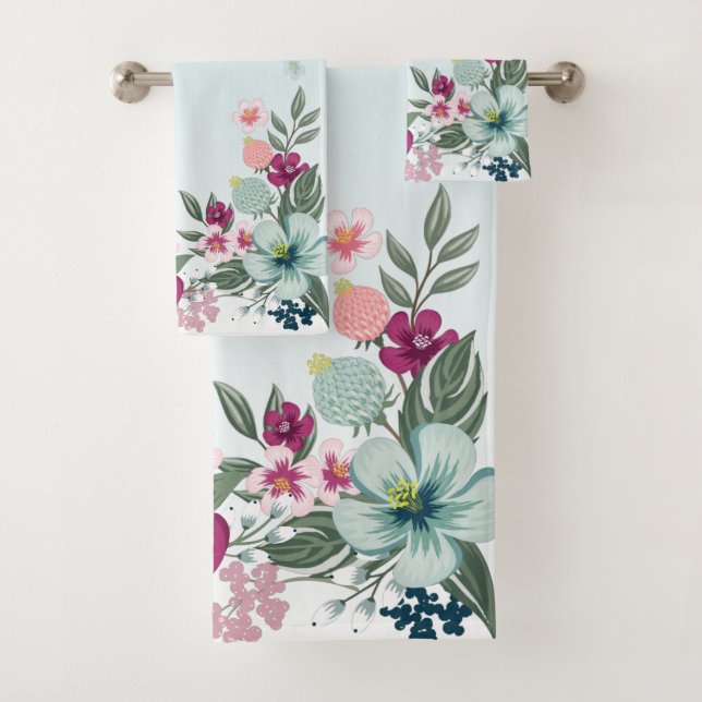 Serviette de bain Set Fleurs tropicales sur Blue O (En situation)