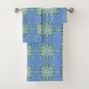 Serviette de bain Set médaillons verts sur bleu