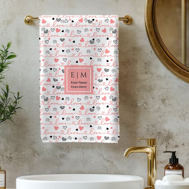 Serviette de bain stylée pour la Saint-Valentin av (Stylish Valentine Bath Towel Love Text Lettering)