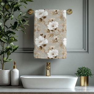 Serviette de bain terreuse Fleurs blanches ivoire