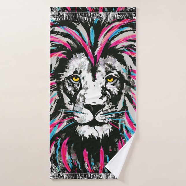 Serviette de bain tête de lion | Lion rose bleu ép (Serviette de bain)