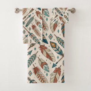 Serviette de bain tribale motif flèches et plumes